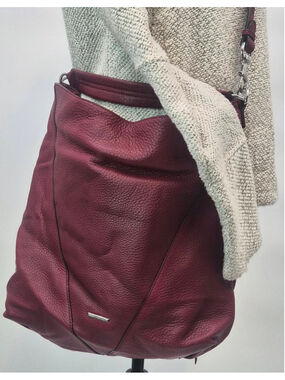 Rebecca Minkoff Burgundy Pebbled Leather Hobo Shoulder Bag Moto Y2K Boho Slouchy